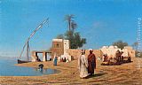 Charles Theodore Frere Canvas Paintings - Un vilage aux bords de Nil - Haute Egypte